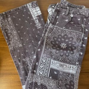 brown patterned high waisted straight leg pants